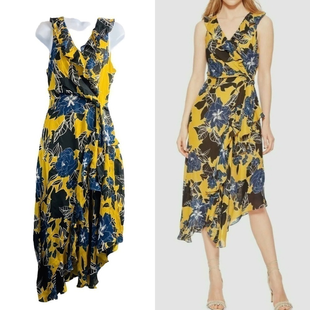 Parker Women’s Sz0 Canary Gianna Floral Loreena Sleeveless Wrap Front Midi Dress